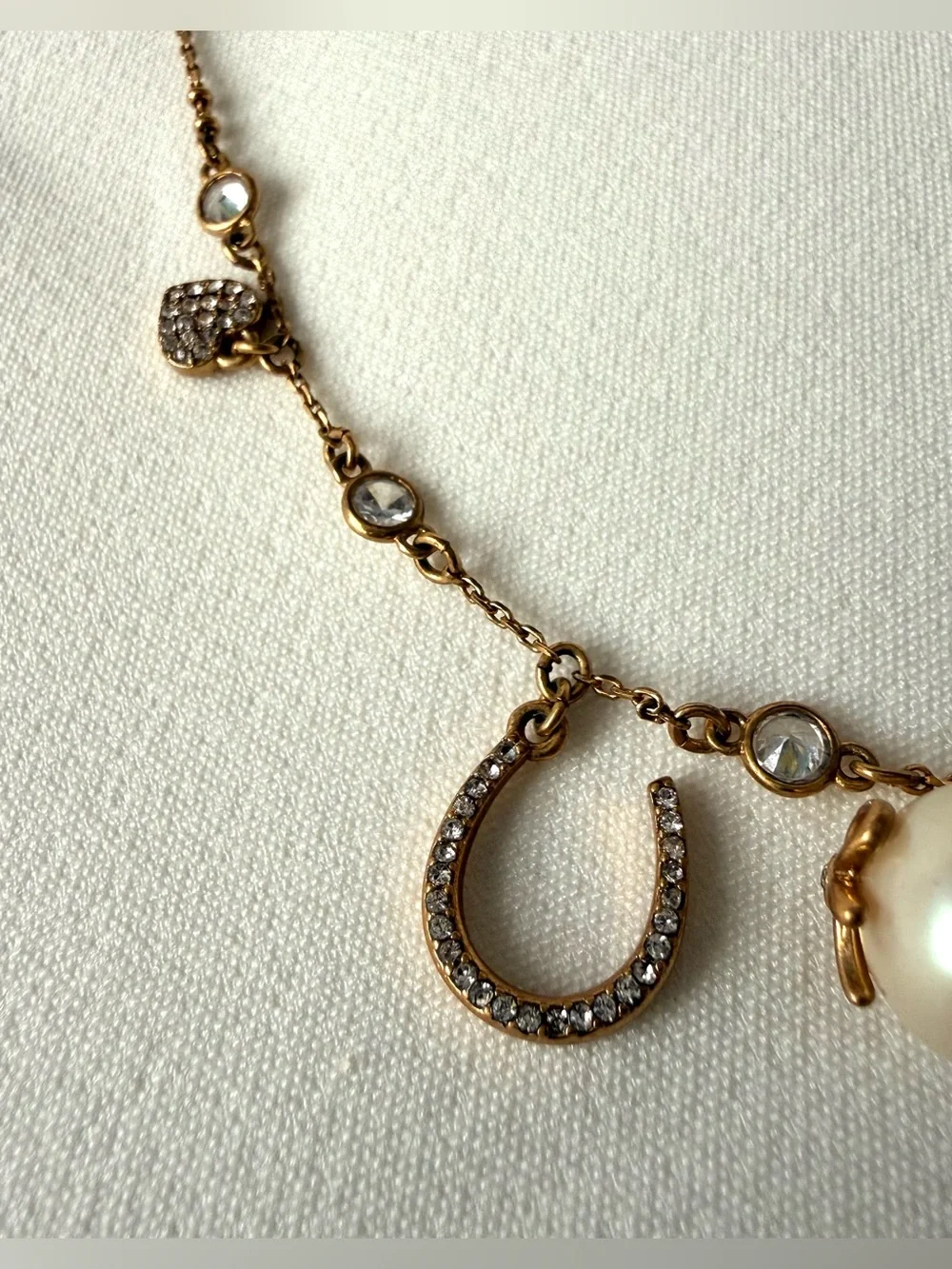 Kate Spade Gold Tone Imitation Pearl Charm Necklace